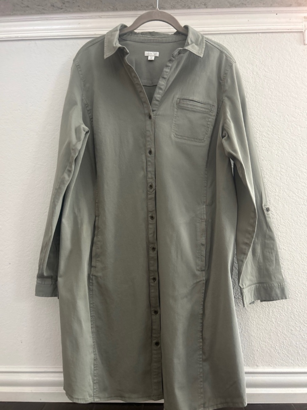 J.Jill Live-In Chino Olive Green Tunic Shirt Dress Size 14